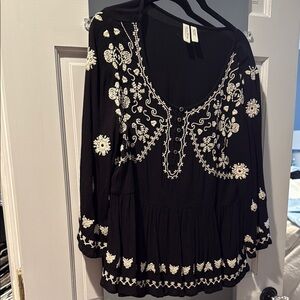 Anthropologie Black and White Embroidered Blouse